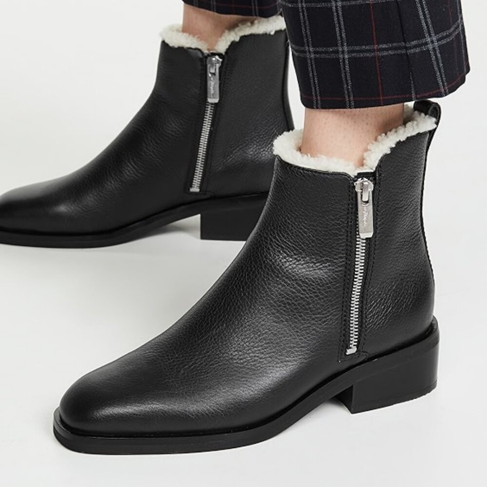 NWT$675 3.1 Phillip Lim Alexa Shearling-lined Leather Ankle Boots Zippers 8.5
